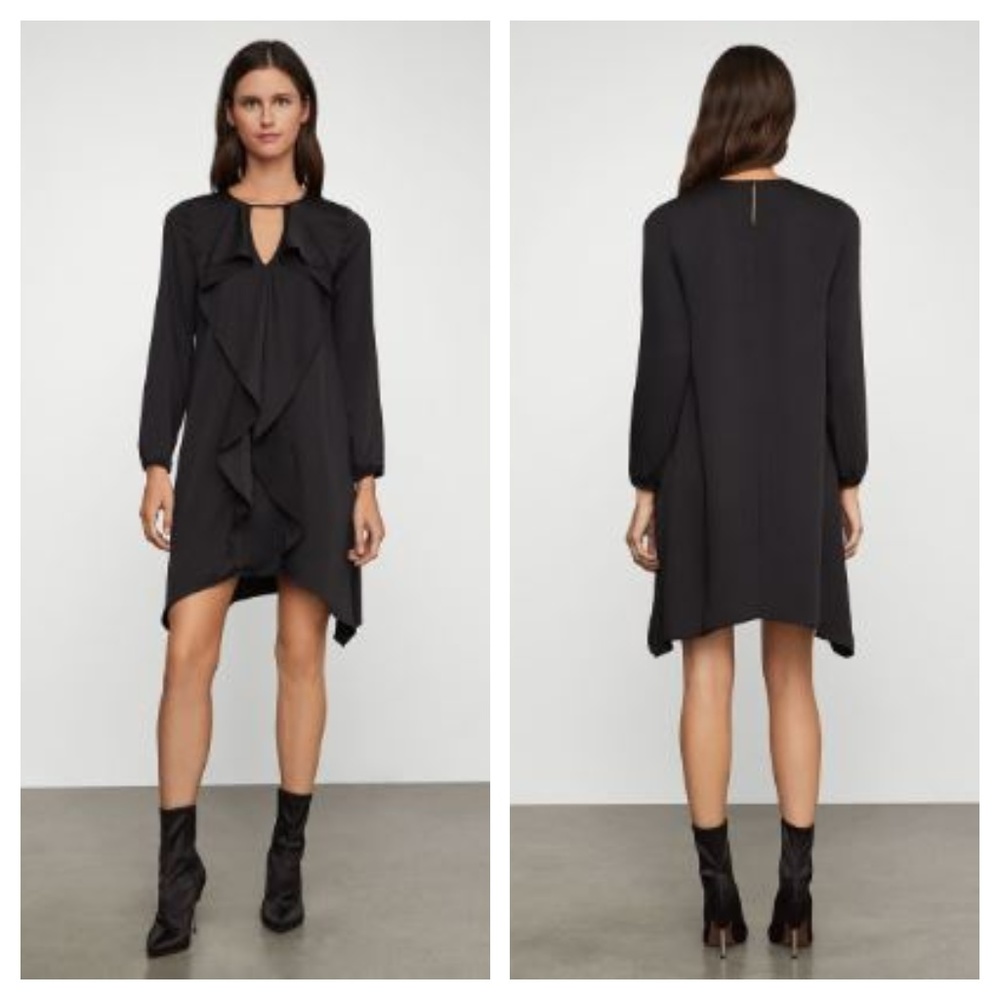 NWT BCBG Ruffle Front dress Black Long Sleeves XS NWT